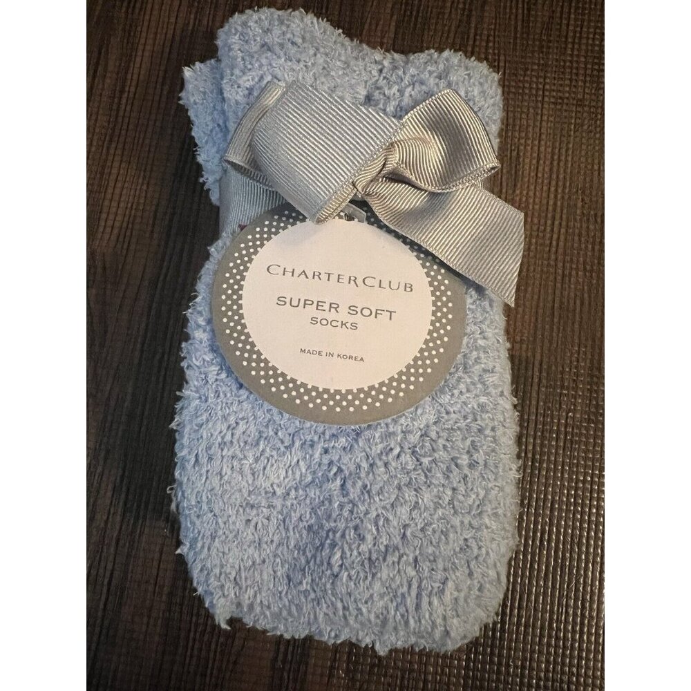 Charter Club Women's Soft Fuzzy Butter Socks Light Blue 9-11 Fits Shoe Size 6-10